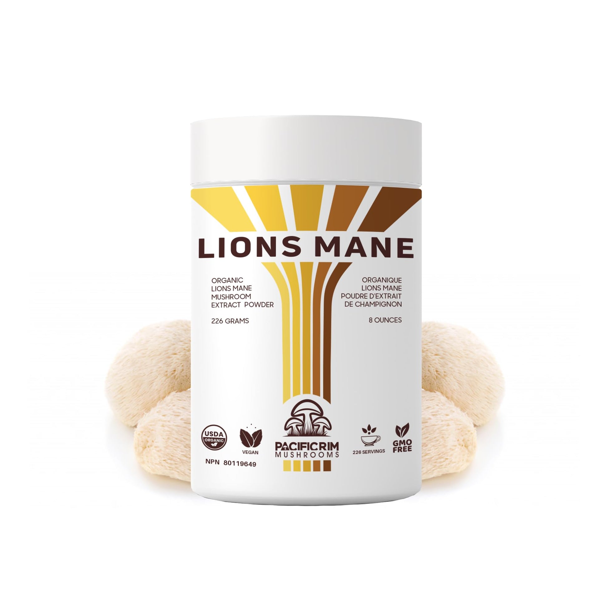 Pacific Rim Mushrooms Organic Lions Mane Mushroom Extract Powder 10:1 – Fruiting Body Mushroom Supplement Powder, 0.28 oz