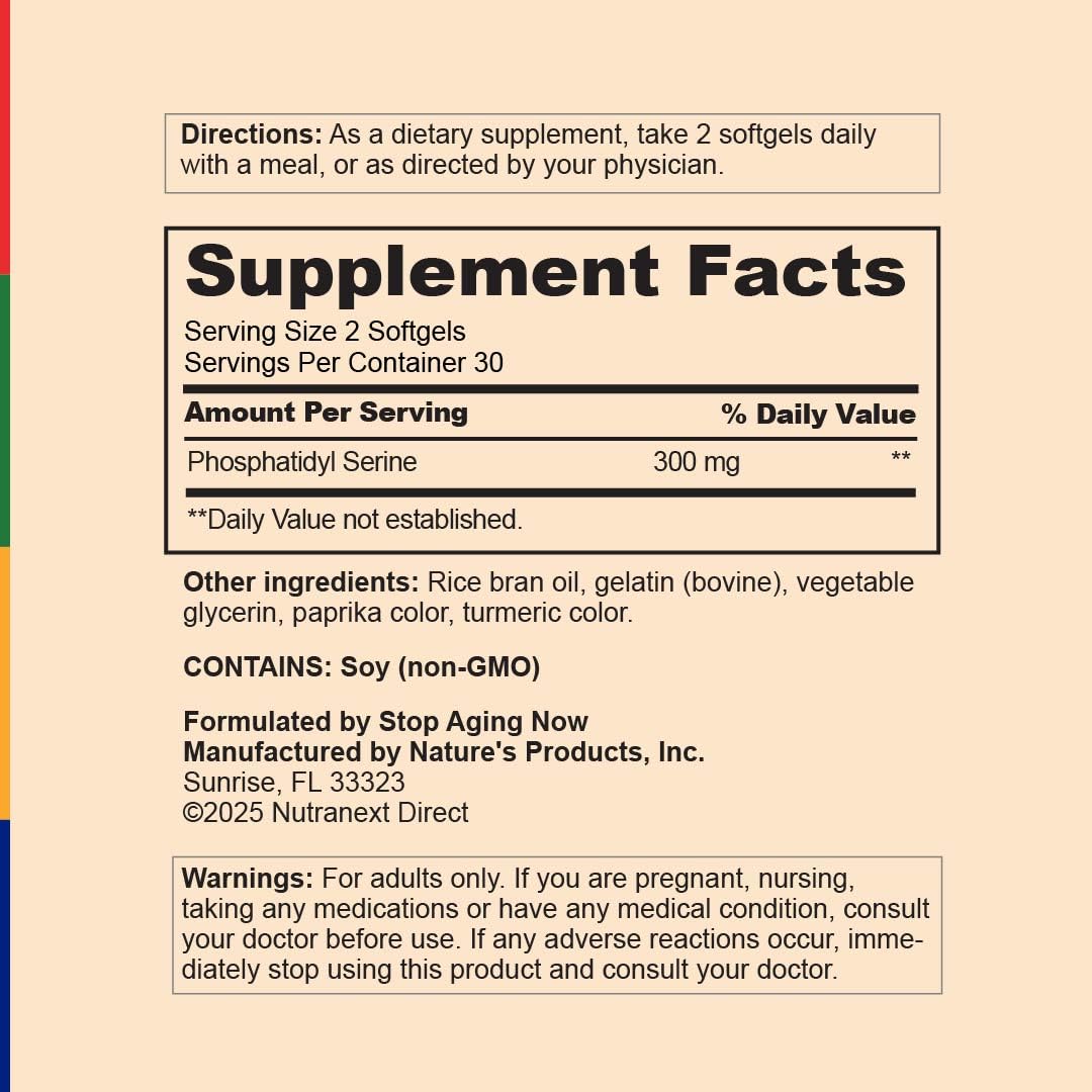 Stop Aging Now Phosphatidyl Serine Supplement CogniTrex PS 300mg Softgels, 60 Count