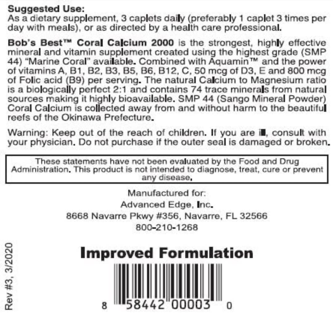 Bob's Best Coral Calcium 2000 mg Caplets, 270 Count
