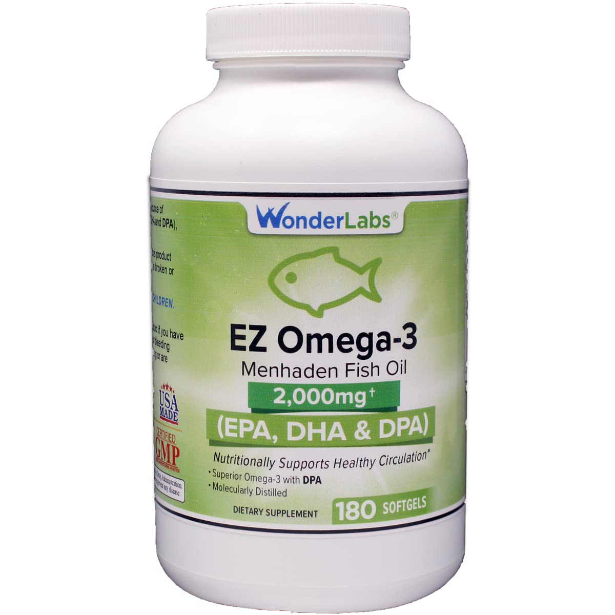 Wonder Laboratories EZ Omega-3 Atlantic Menhaden Fish Oil Supplement Softgels 2000 mg 180 Count