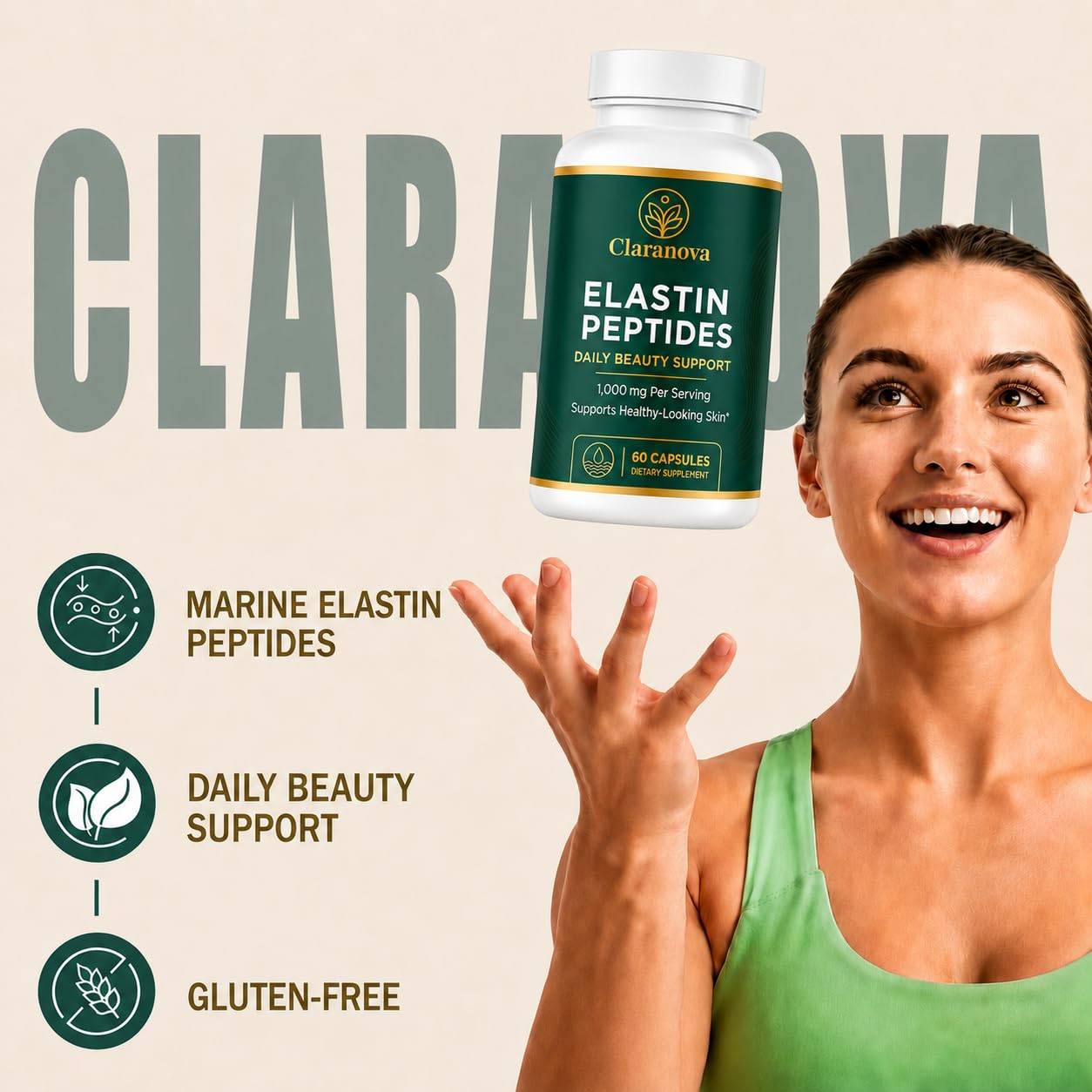 Claranova Elastin Peptides Daily Beauty Support Capsules, 60 Capsules