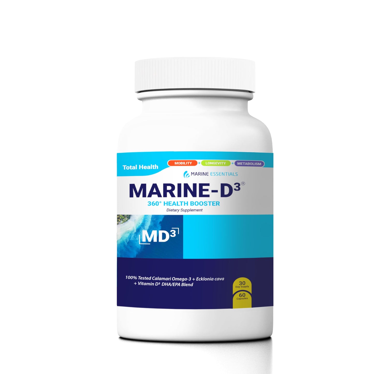 Marine Essentials Marine D3 Omega 3 Calamari Ecklonia Cava DHA Capsules, 2 Bottles - 120 Capsules