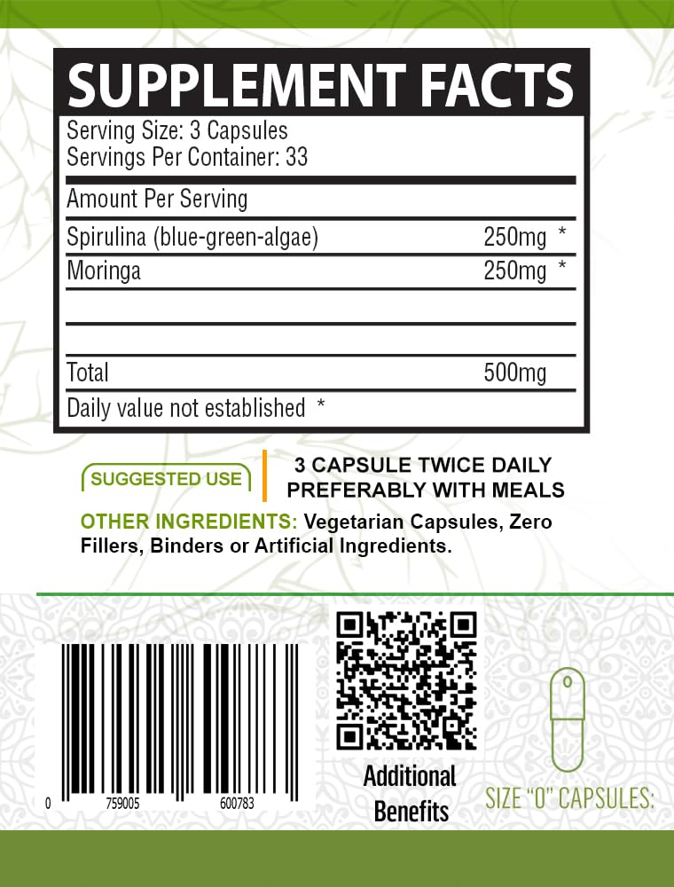 NutreeVit Spirulina & Moringa Veggie Capsules, 1 Count