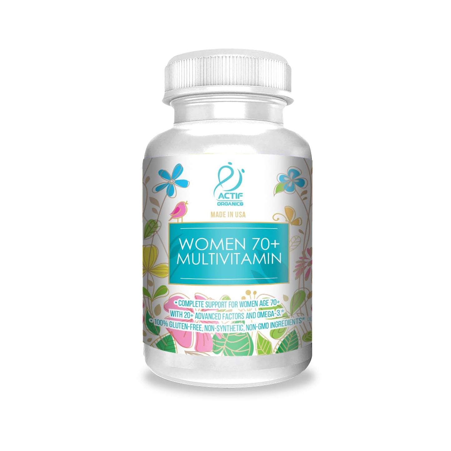 ACTIF Organic Multivitamin for Women 70+ with 20+ Advanced Factors and Omega-3 Softgels, 90 Count