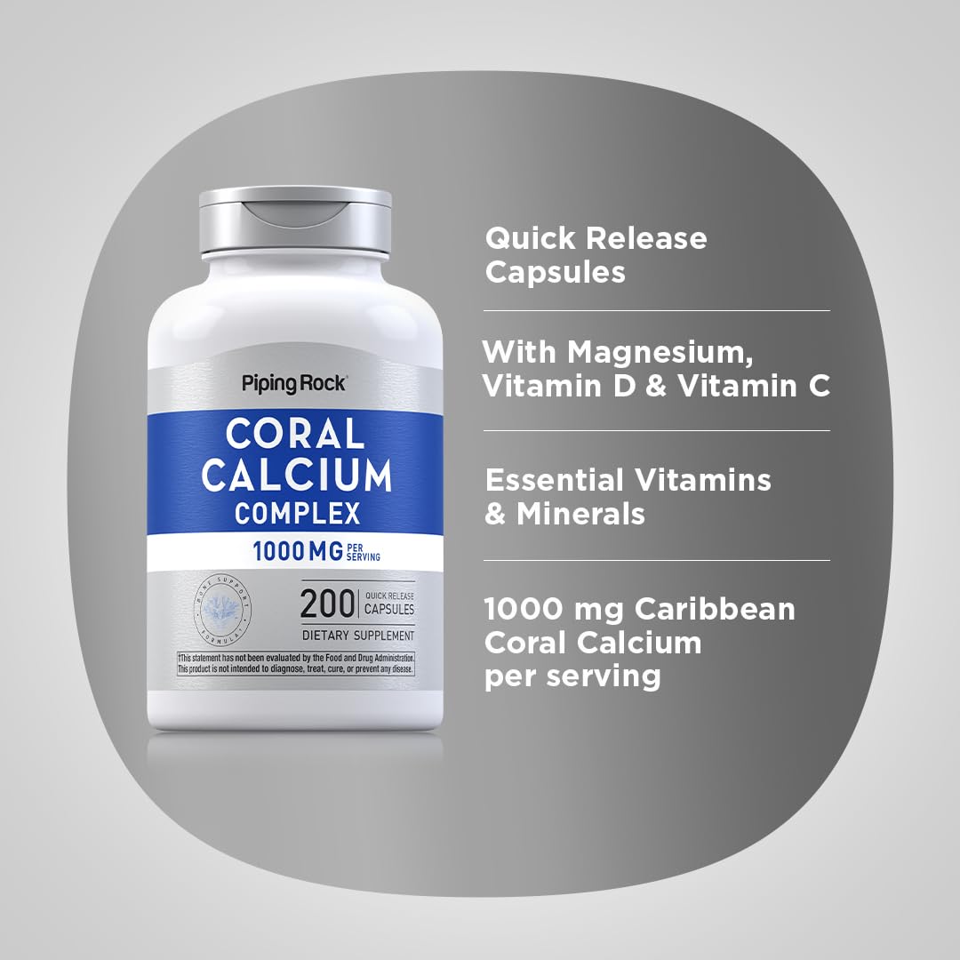Piping Rock Coral Calcium 1000 mg Capsules, 200 Count