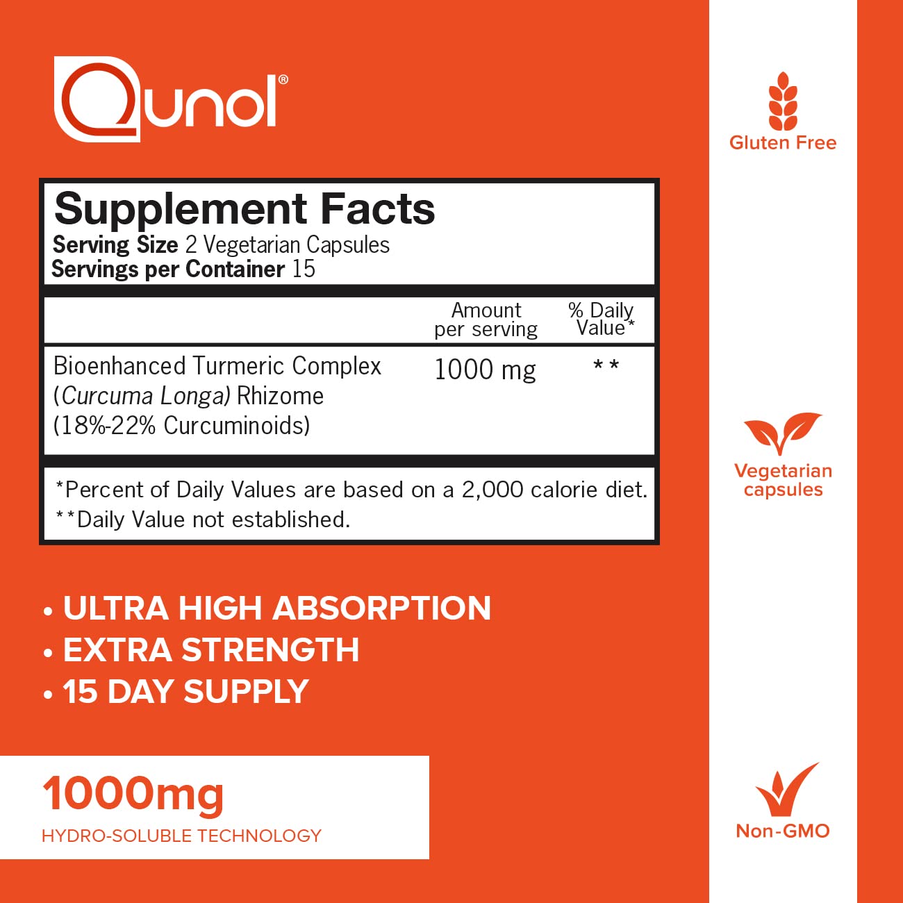 Qunol Turmeric Curcumin Capsules, 1000mg Extra Strength, 30 Capsules