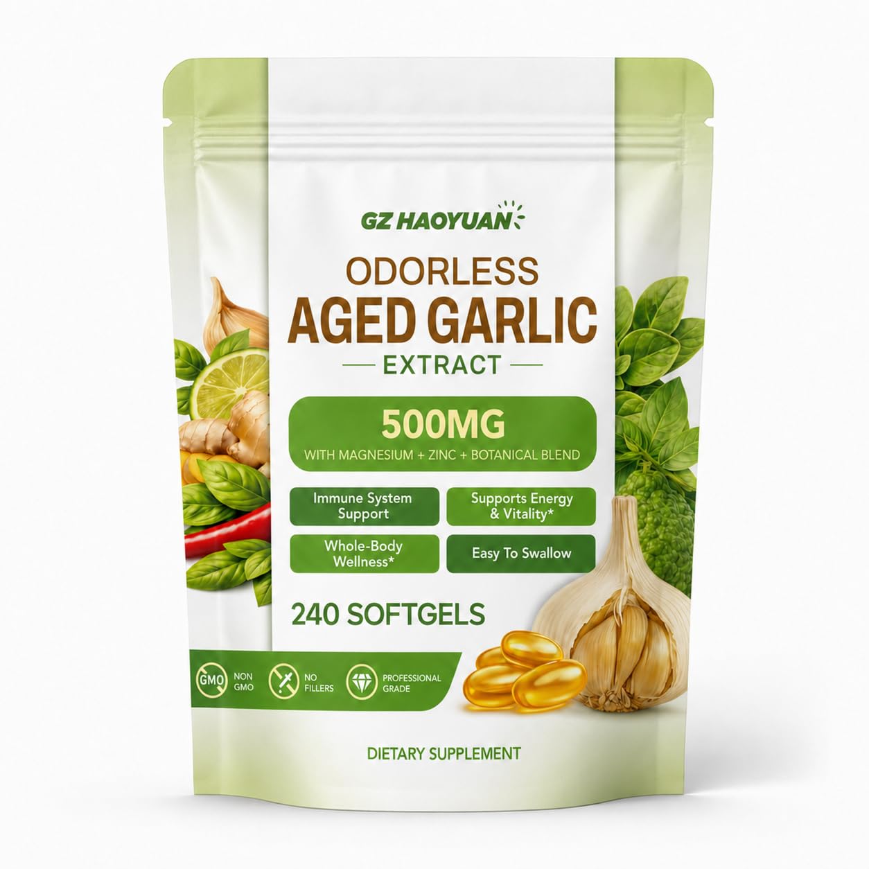 GZ HAOYUAN Odorless Aged Garlic Extract Supplements Softgel 240