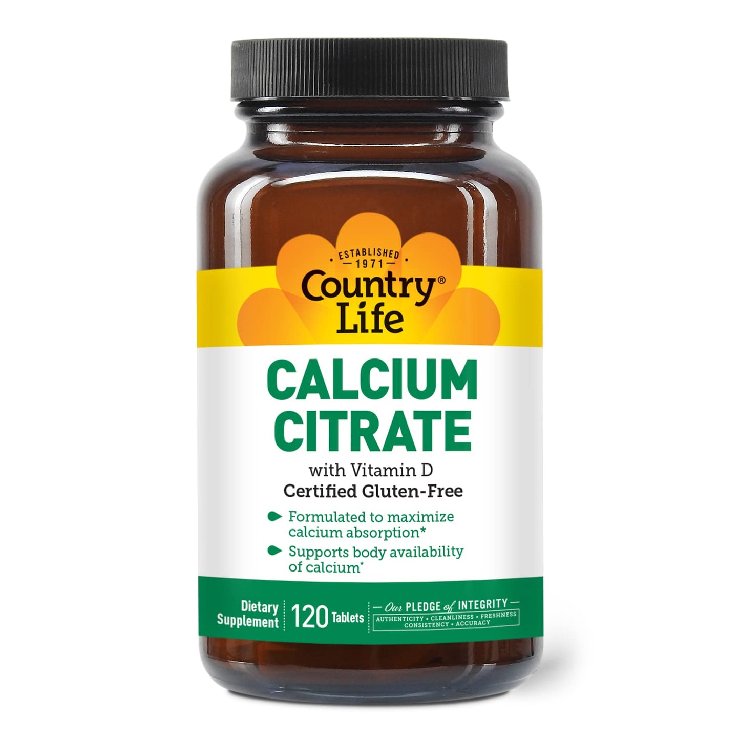 Country Life Calcium Citrate with Vitamin D 500mg, 120 Tablets