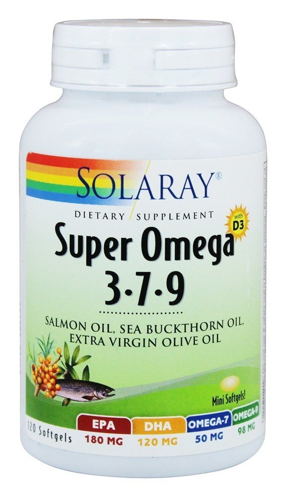 SOLARAY Super Omega 3-7-9 with Vitamin D-3 & Salmon Oil Softgels, 120