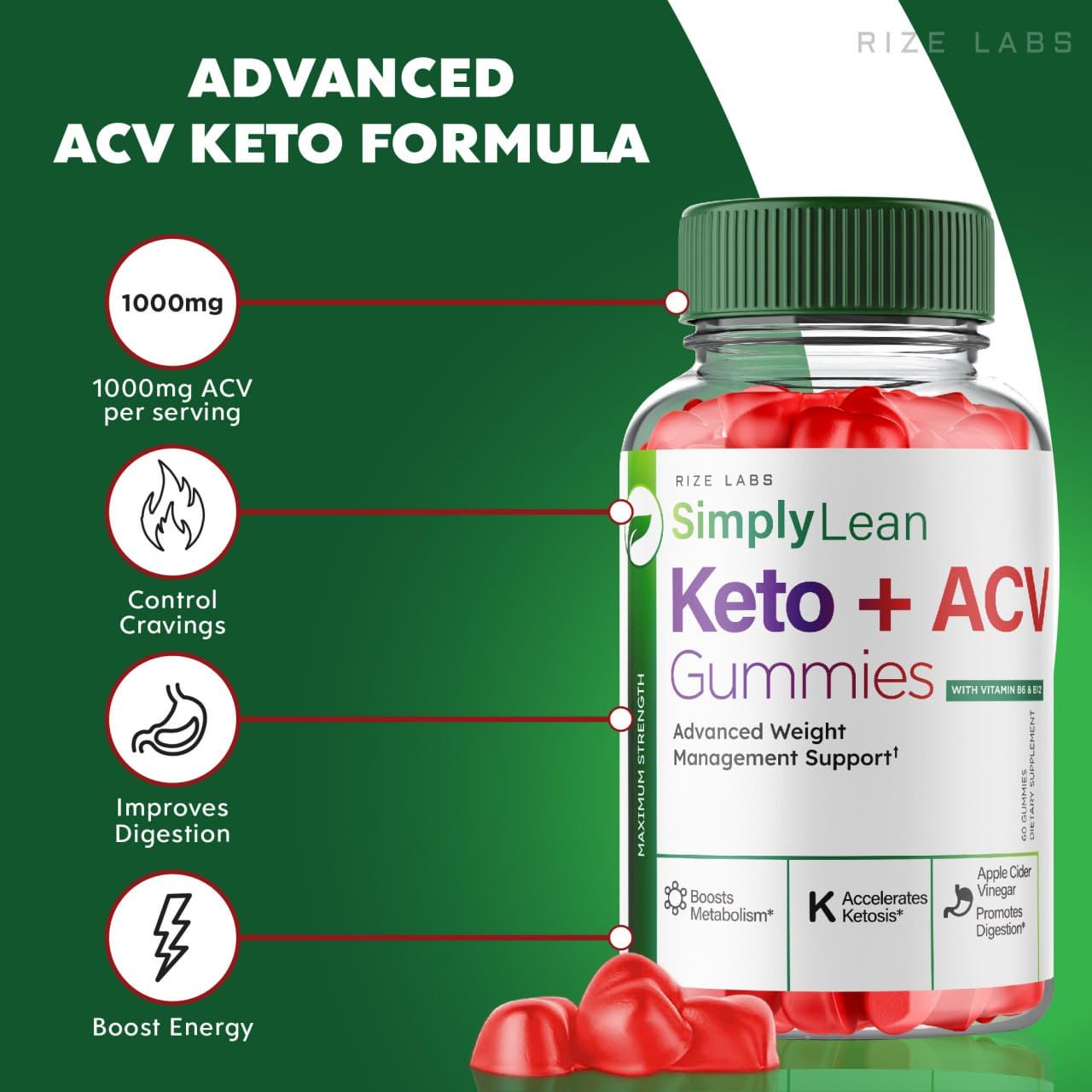 rize labs SimplyLean Keto + ACV Gummies for Advanced Weight Loss 120 Gummies