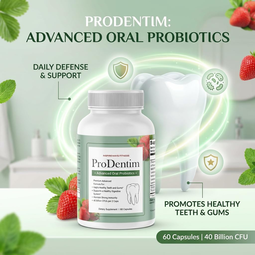 Fitness InspireWays ProDentim Advanced Oral Health Probiotics– Advanced Formula for Healthy Gums, Teeth, Fresh Breath - Oral Probiotics for Bad Breath Support 60 Capsules