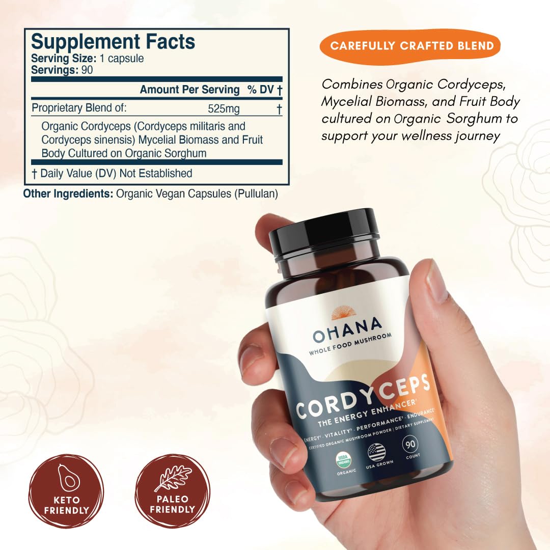 Ohana Mushrooms Cordyceps Capsule, 90 Capsules