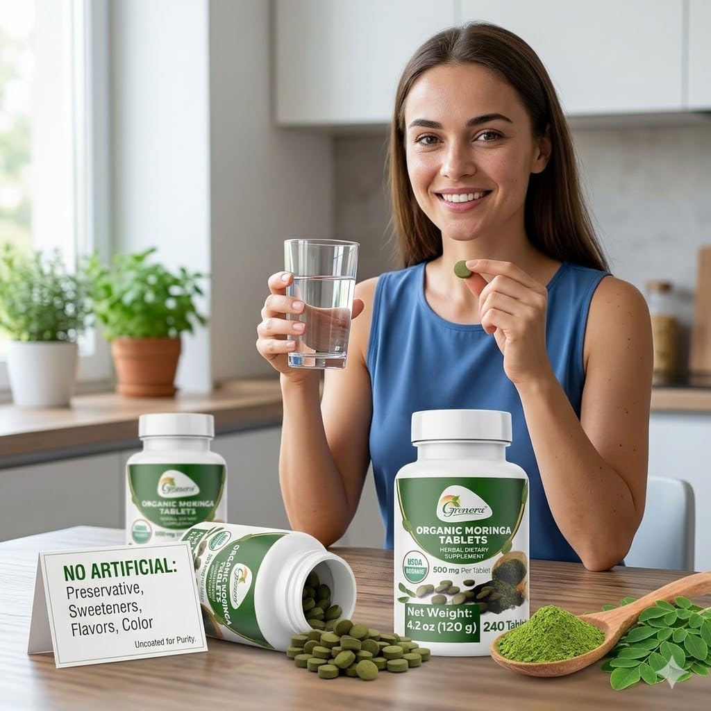 Grenera Organic Moringa Tablets, 500mg per Tablet, 240 Tablets