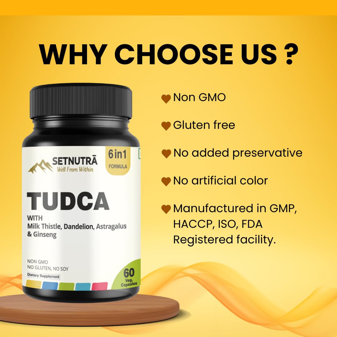 SETNUTRA Well From Within TUDCA 6 in 1 with Milk Thistle Dandelion Astragalus & Ginseng Advanced Liver & Detox Support Supplement Capsules, 60 Count