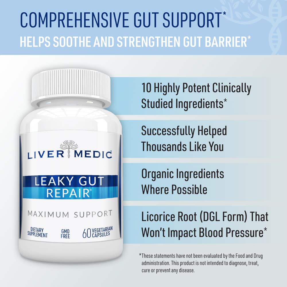 Liver Medic Leaky Gut Repair Natural Gut Health Supplement 1000mg, 60 Capsules