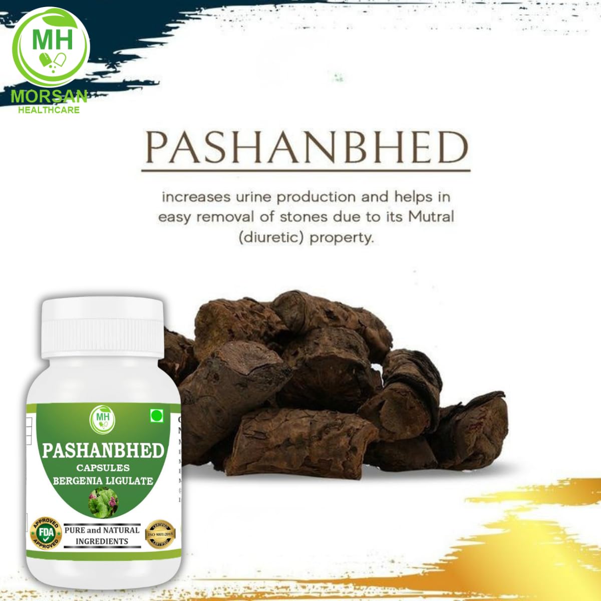 Morsan Healthcare Pashanabheda (Bergenia ligulata) Powder Capsule, 120 Veg Capsules