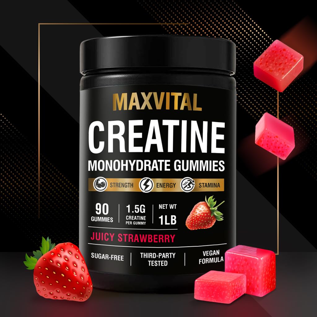 MAXVITAL Creatine Monohydrate Gummies 1500 mg, Juicy Strawberry, 90 Gummies