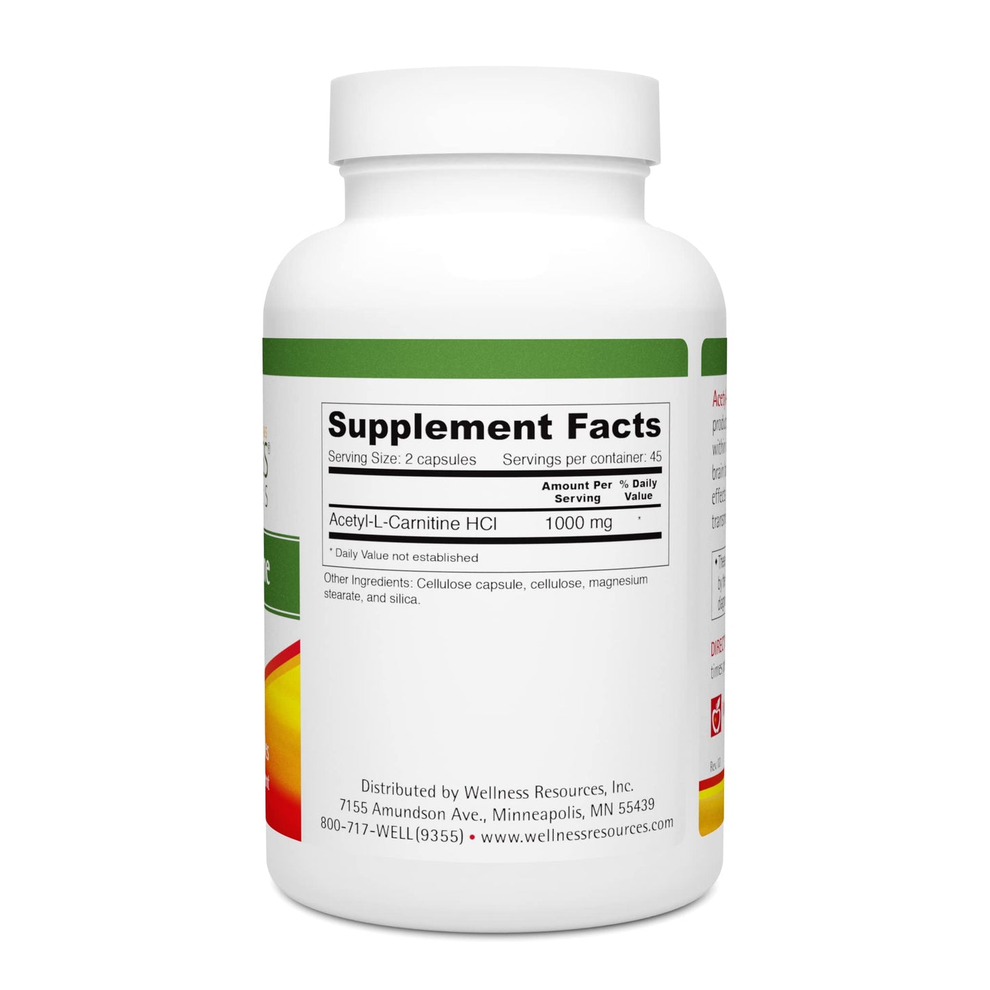 Wellness Resources Acetyl-L-Carnitine (ALC) for Memory, Nerves 500 mg Capsule, 90 Capsules