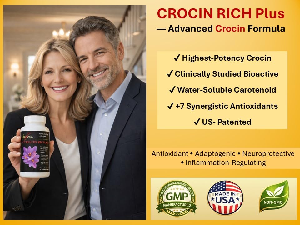 Saffron Health Sciences Crocin Rich Plus Nootropic with High-Potency Crocin, 60 Tablets