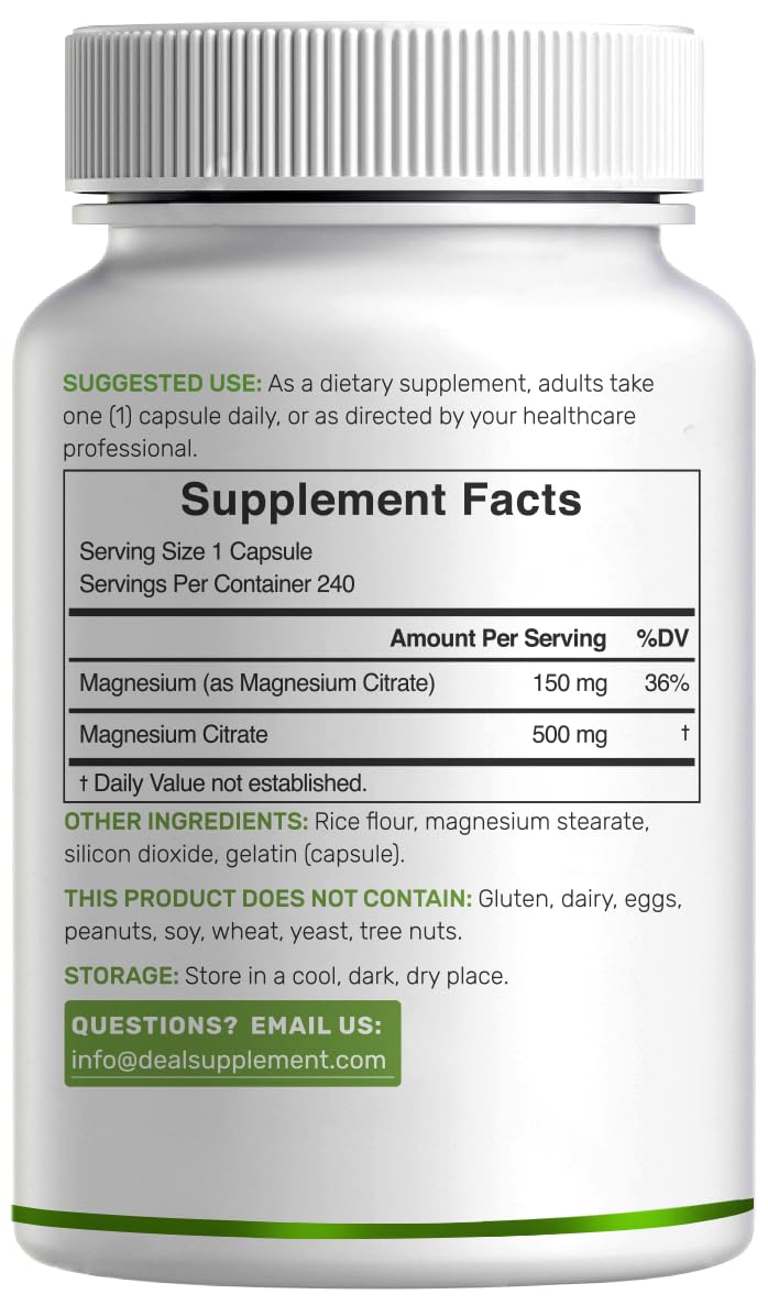 Deal Supplement Magnesium Citrate 500mg Capsule 240 Count