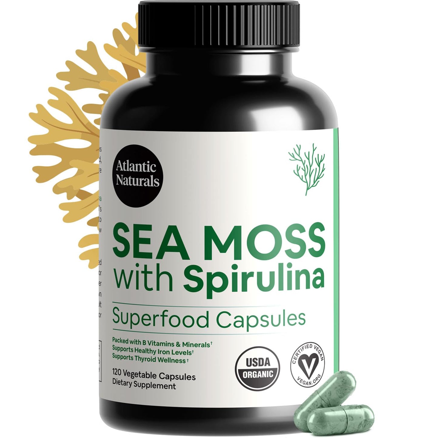 Atlantic Naturals Sea Moss with Spirulina Superfood Capsules 120 Count