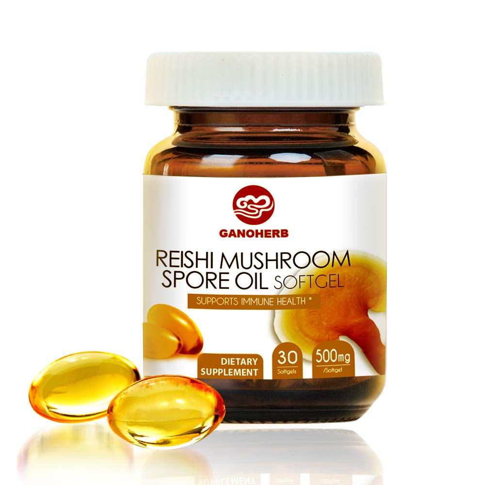 GANOHERB Reishi Mushroom Spore Oil Supplement Ganoderma Lucidum Extract Softgel 30 Count