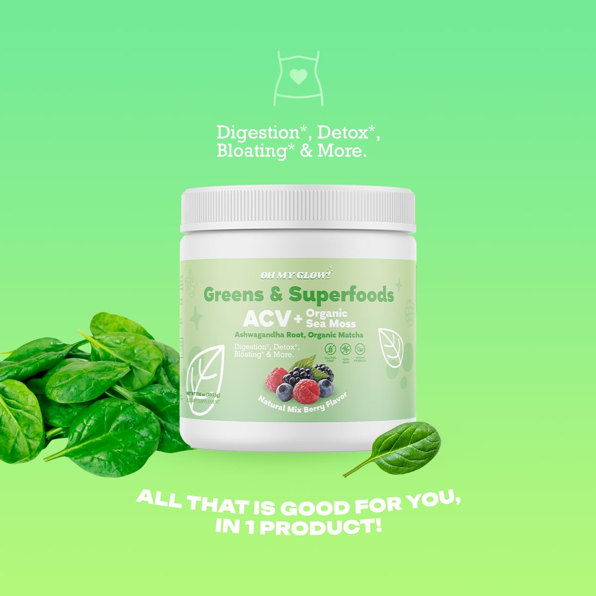 Oh My Glow! Super Greens Powder 7.16 Ounce