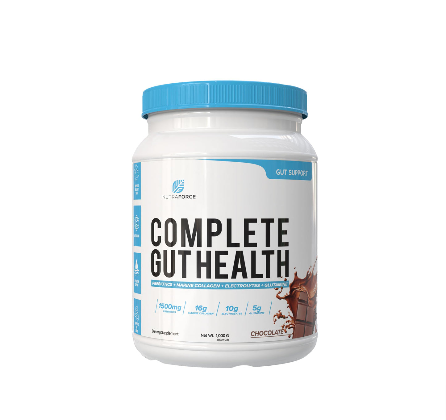 NutraForce Complete Gut Health Powder – Prebiotic Fiber & Marine Collagen Supplement with L-Glutamine & Coconut Electrolytes, Supports Gut Lining, Digestion, Immune & Skin Health, 1 Ounce