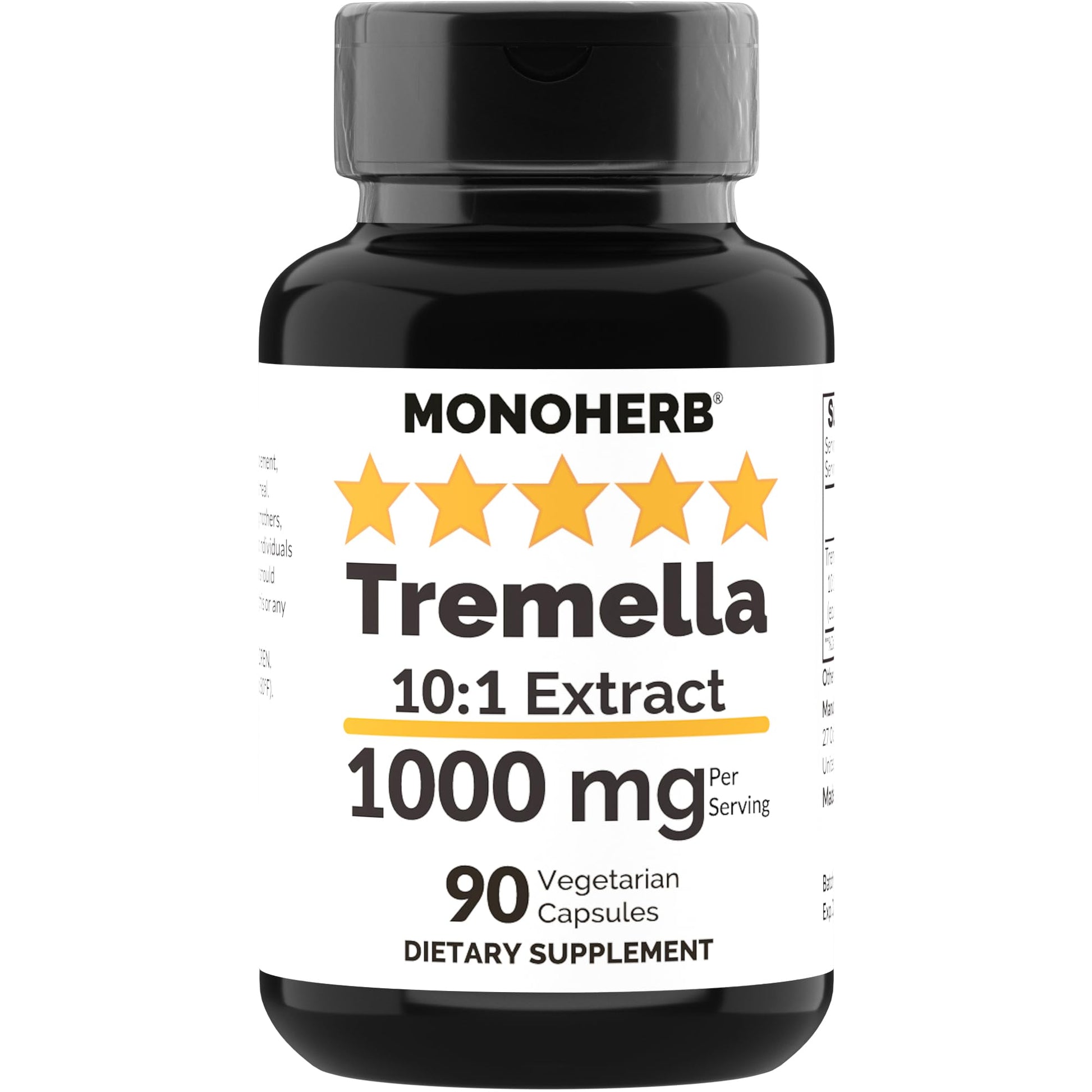 MONOHERB Tremella Mushroom Extract 1000 mg - 90 Vegetarian Capsules