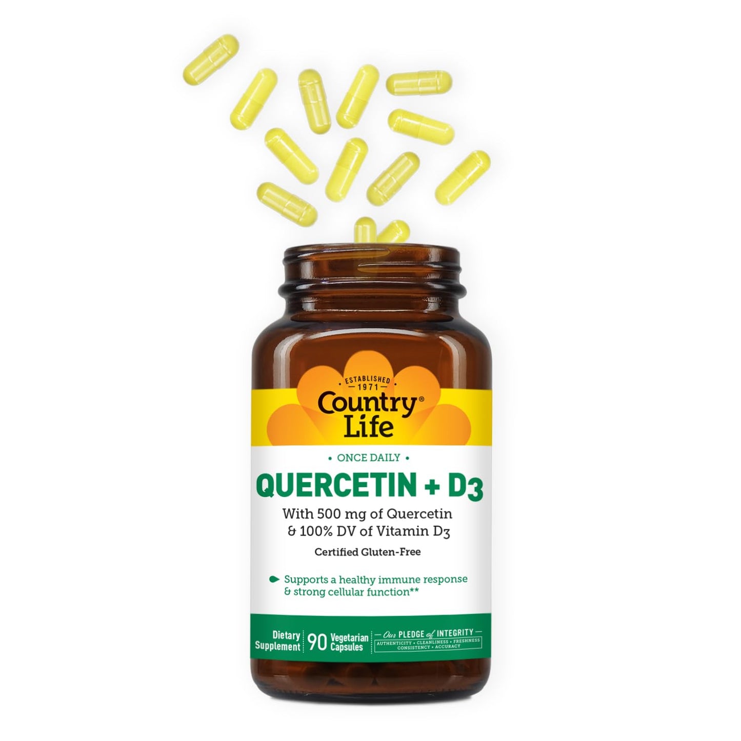 Country Life Quercetin 500mg with Vitamin D3 800 IU Capsules, Immune Support, 90 Capsules