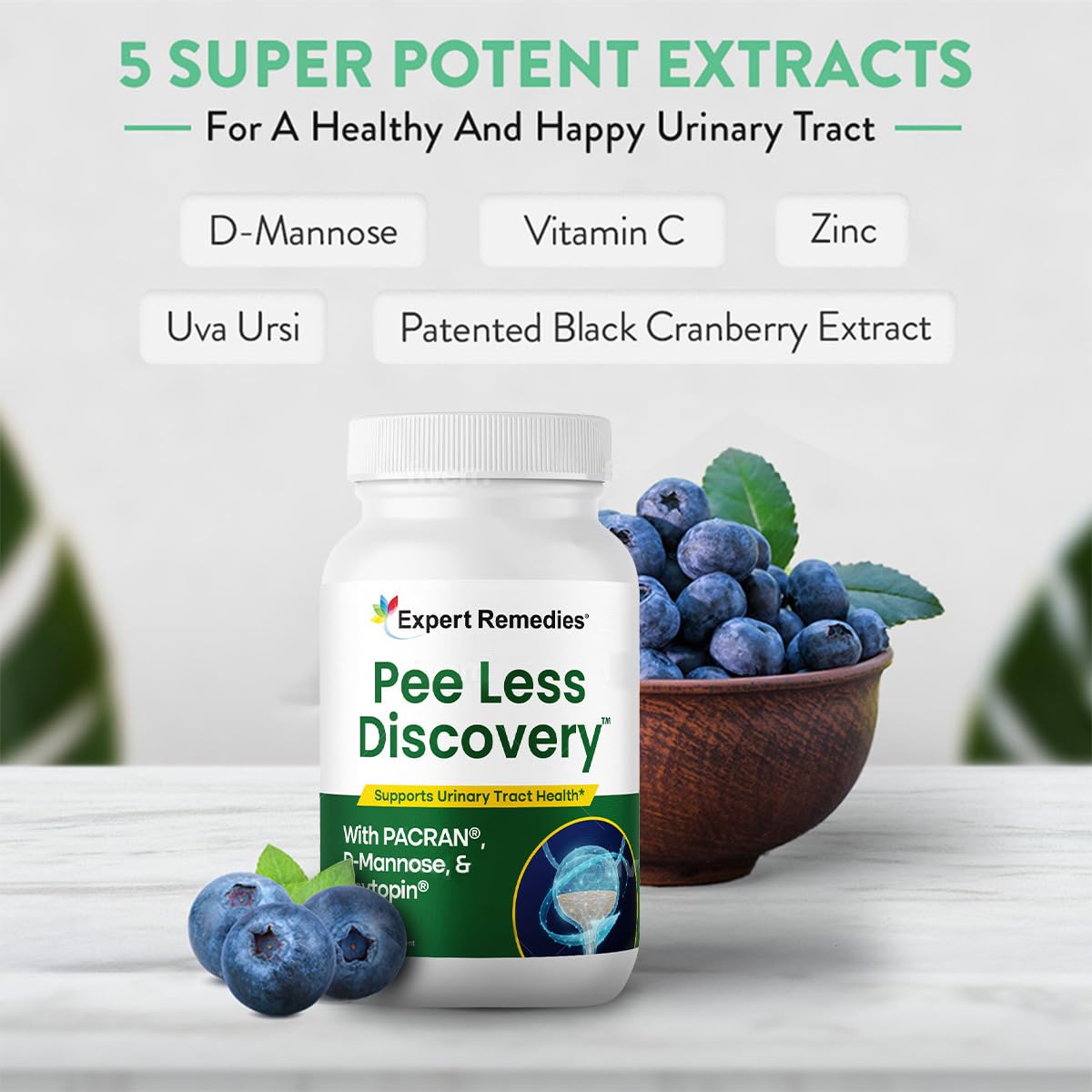 Expert Remedies Pee Less Discovery Bladder Support Capsule, Cranberry Extract & D-Mannose, 90 Capsules
