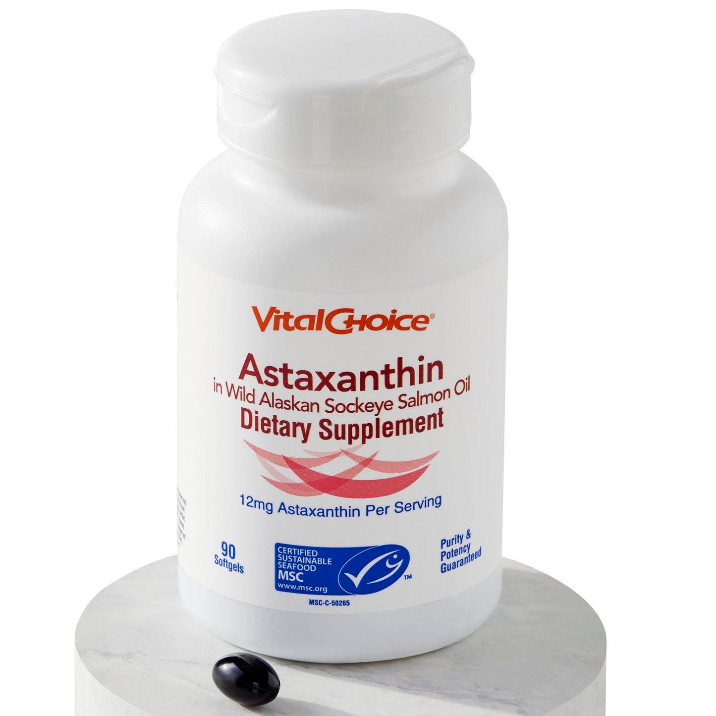 Vital Choice MSC Astaxanthin in Wild Alaskan Sockeye Salmon Oil Dietary Supplement Softgels, 90 Count