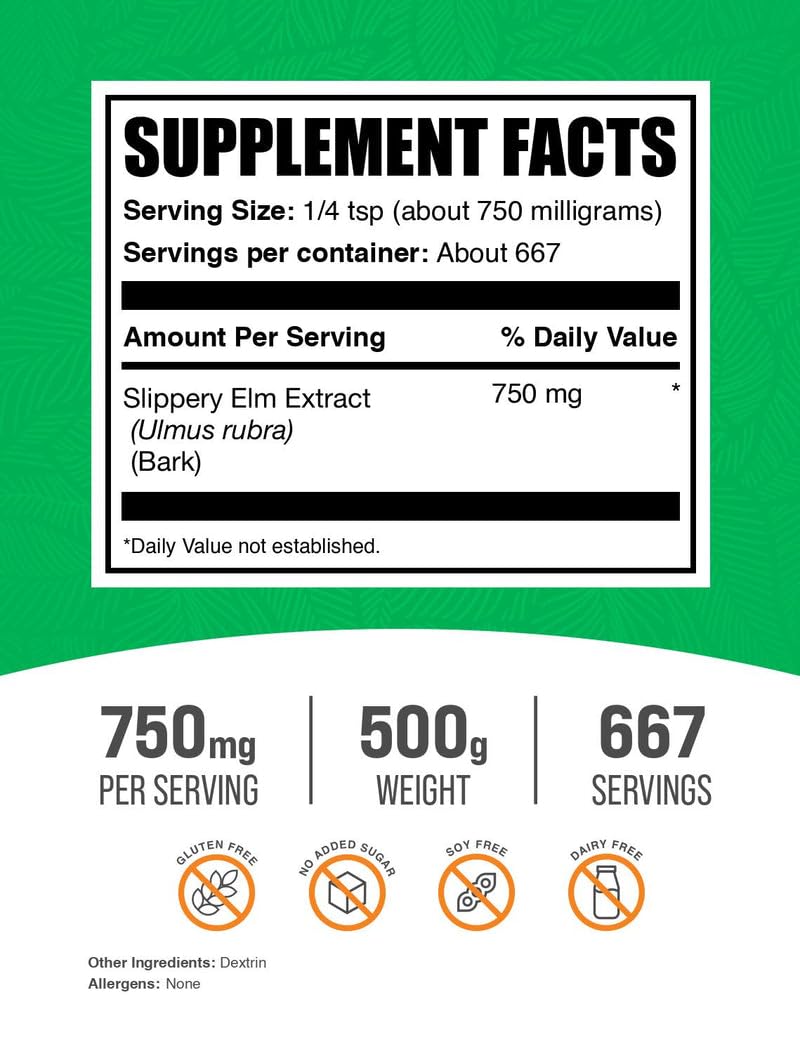 BulkSupplements Slippery Elm Bark Extract Powder, 17.6 Ounce