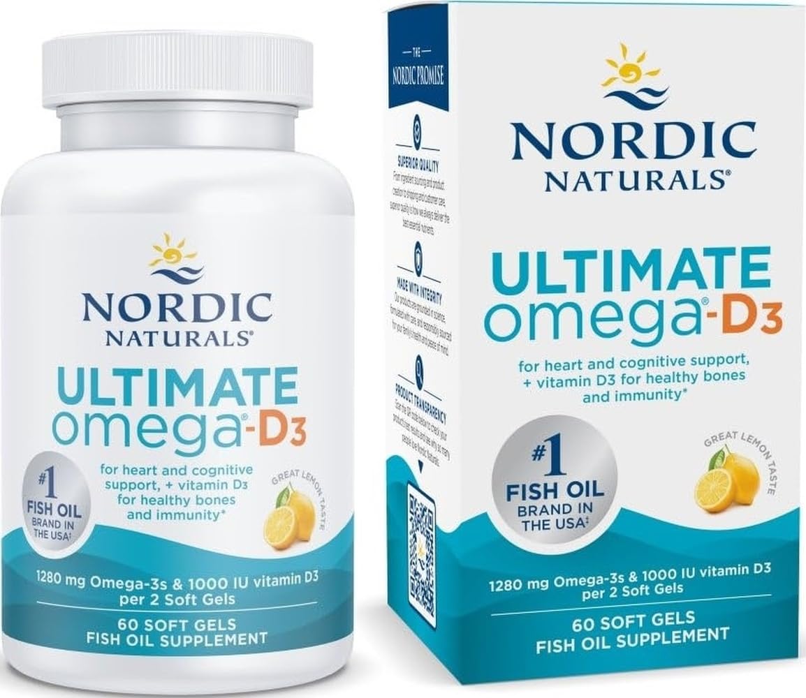 Nordic Naturals Ultimate Omega-D3 1280mg + 1000IU D3 Softgels, 60 Count