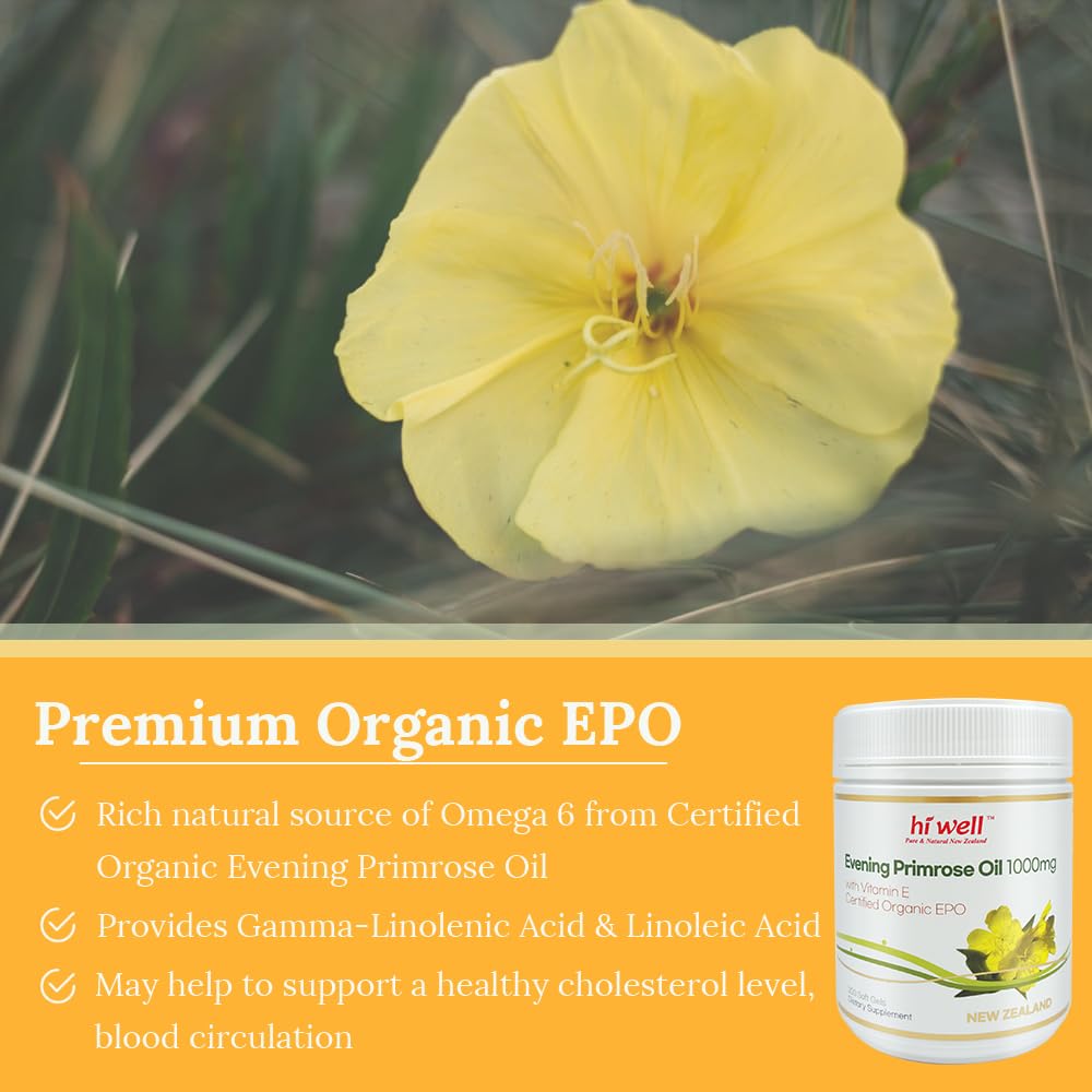 HI WELL PURE & NATURAL NEW ZEALAND Evening Primrose Oil 200 Softgels