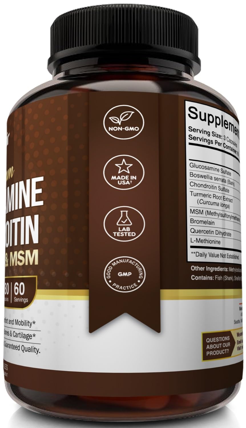 NutriFlair Glucosamine Chondroitin Turmeric MSM Boswellia Capsules, 90 Count