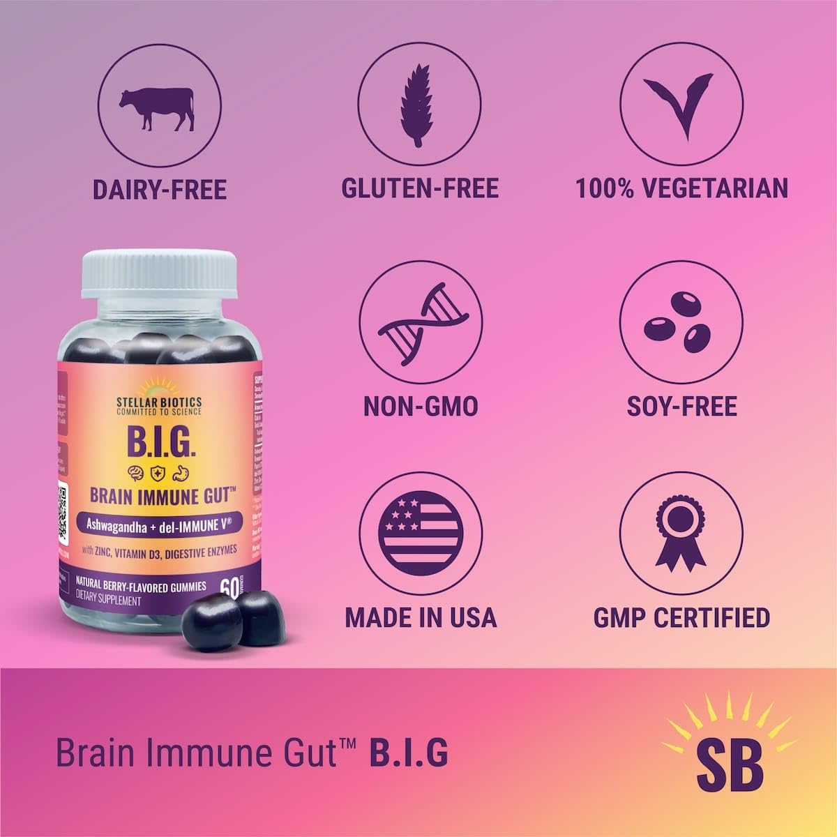 Del-Immune V + Ashwagandha - Brain Immune Gut B.I.G. Gummies 60 Count