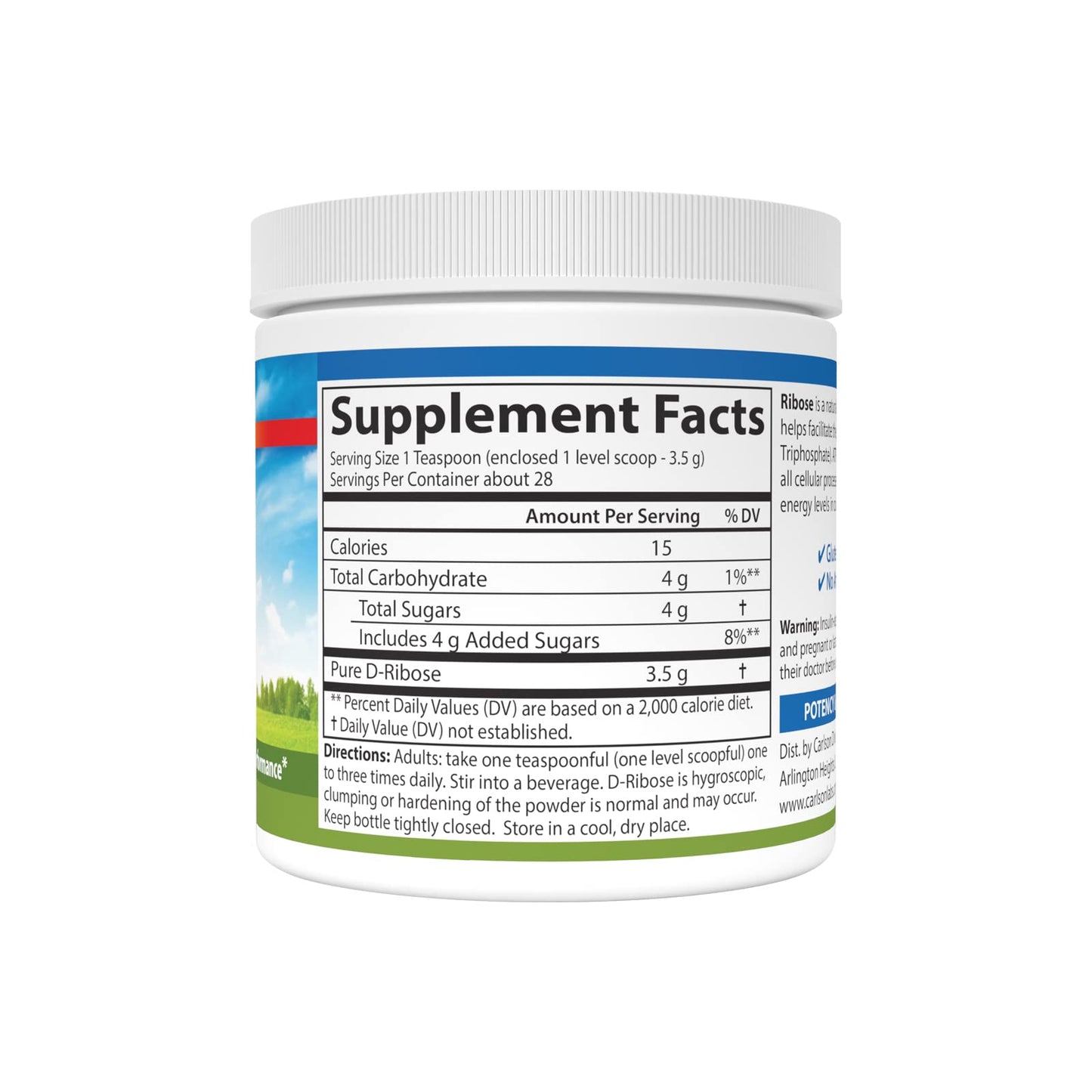 Carlson D-Ribose Powder, 3.53 oz, 100% Pure, Non-GMO, Energy Production, Muscle Recovery & Athletic Performance