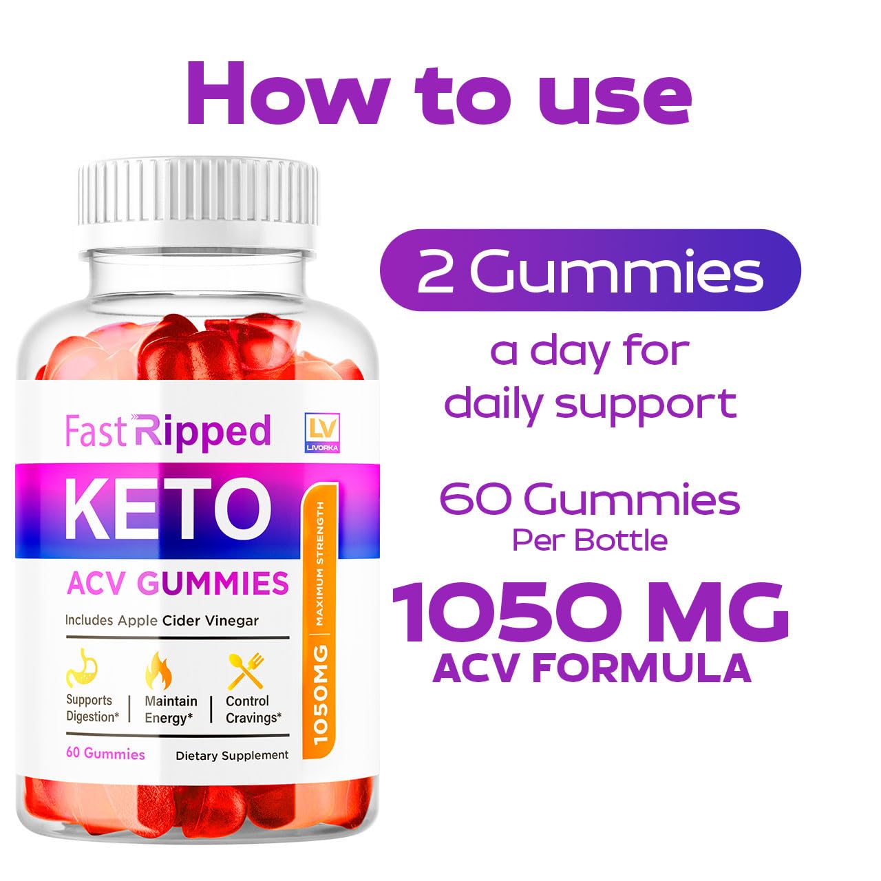 LIVORKA Fast Ripped Keto ACV Gummies, 120 Gummies