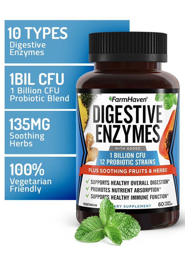 FarmHaven Digestive Enzymes with 18 Probiotics & Herbs Capsule 180 Count