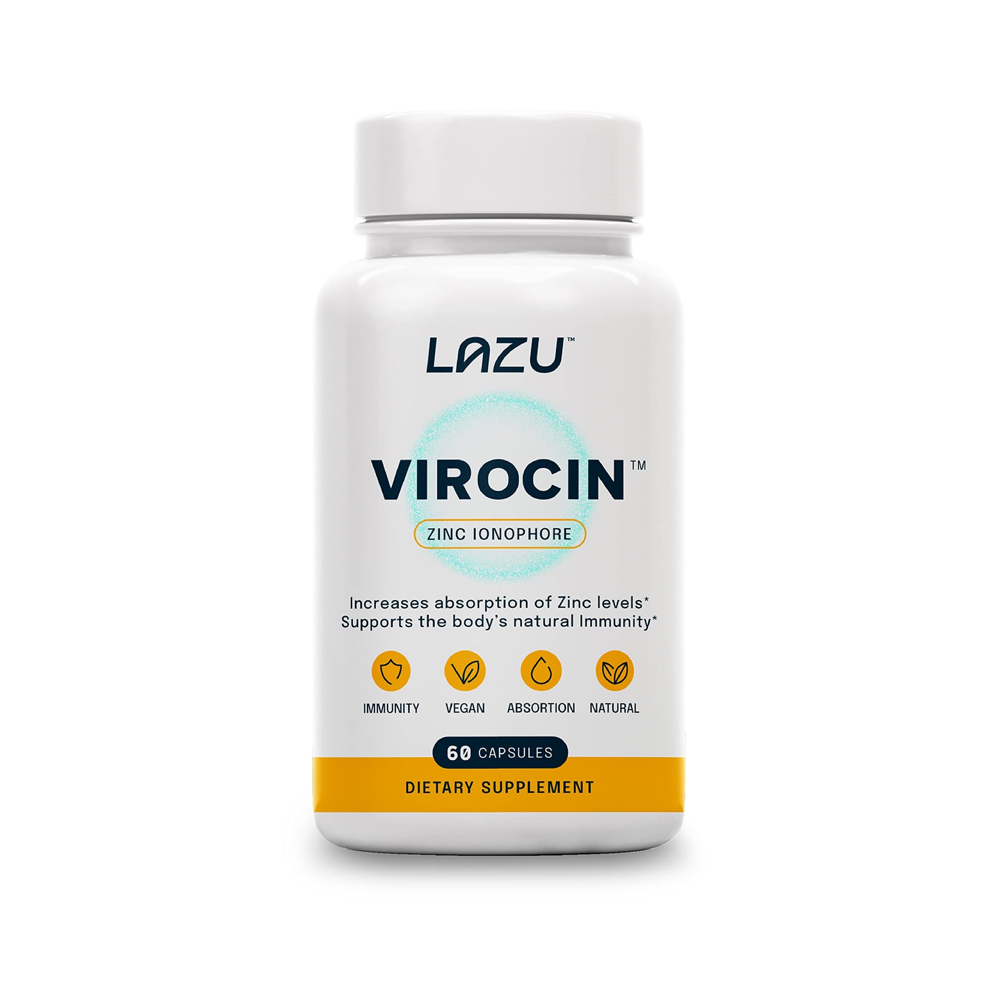 LAZU Virocin Zinc Supplements Ionophore Complex with Zinc, Quercetin, Vitamin C & Vitamin D3, Immune Support for Men & Women, Vegan Capsules, 60 Count
