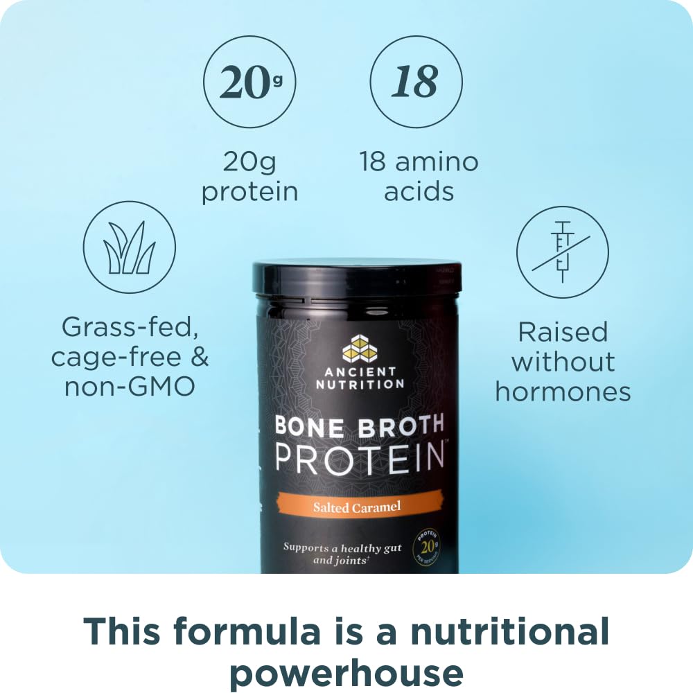 Ancient Nutrition Bone Broth Protein Powder Salted Caramel, 20 Servings
