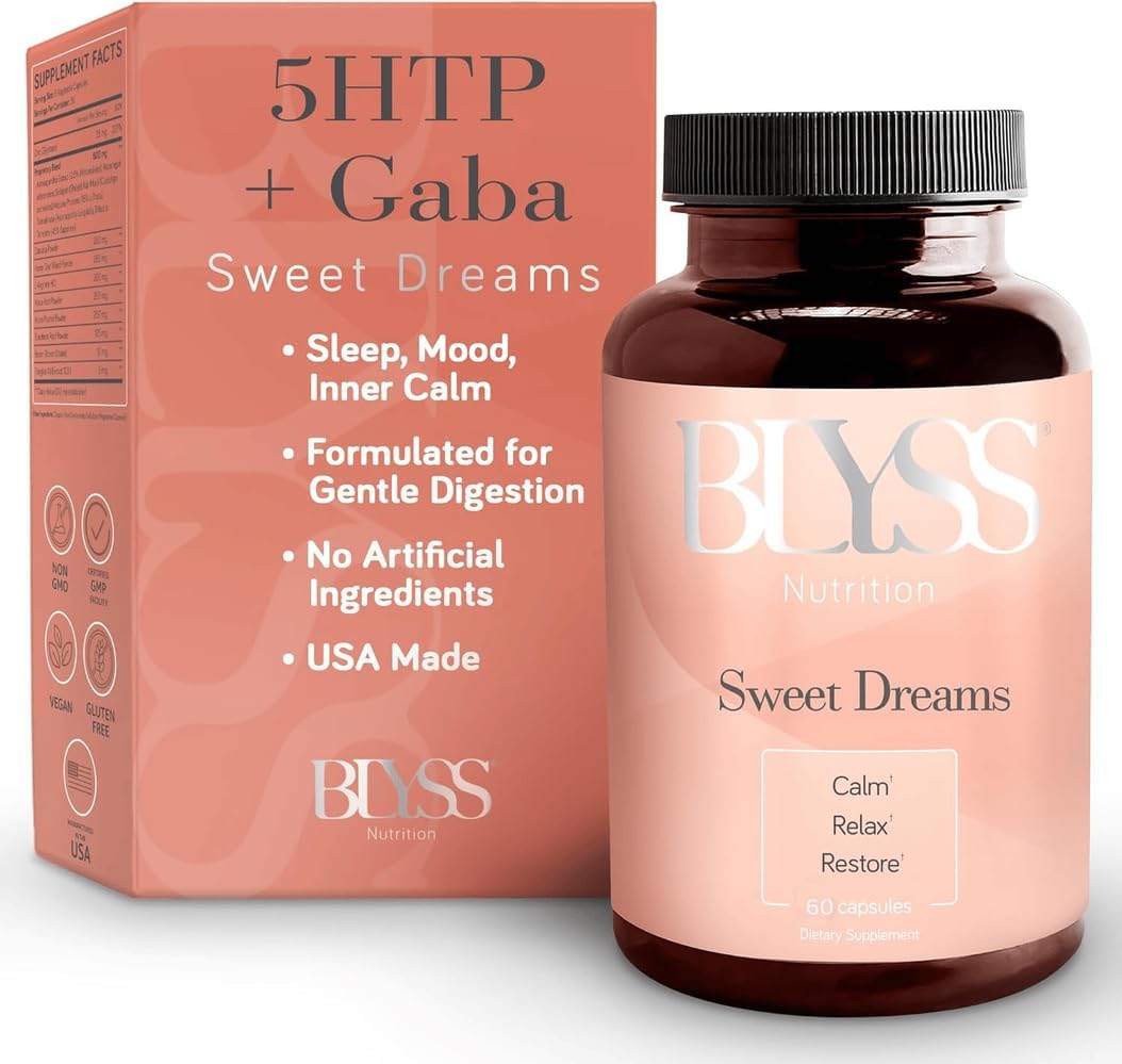 BLYSS Nutrition 5HTP Plus GABA Supplement Capsules 60 Count
