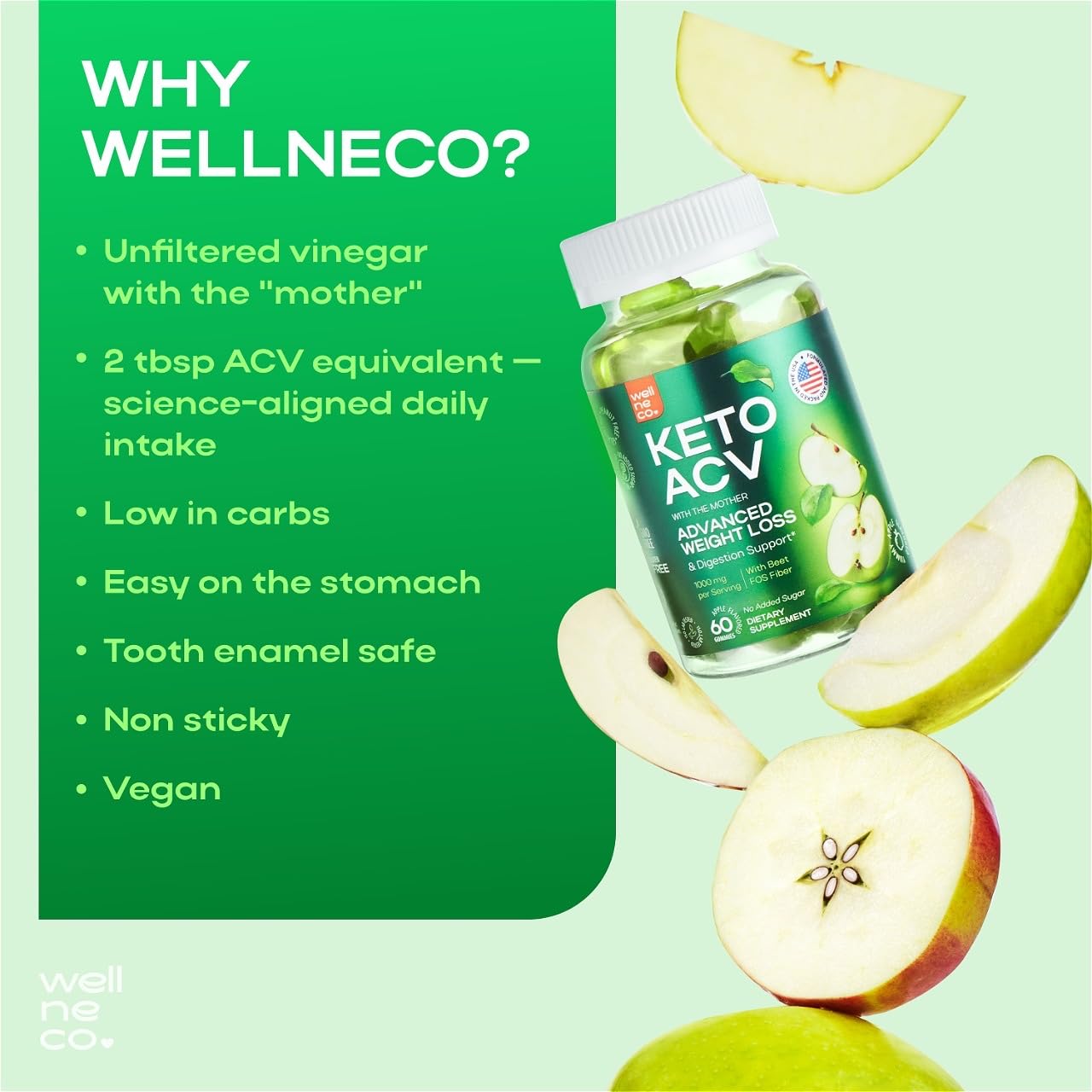 Wellneco Apple Cider Vinegar 1000 Mg, 120 Gummies