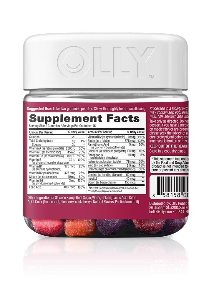 OLLY Perfect Women's Multivitamin Gummy Supplement with Biotin & Folic Acid, Blissful Berry, 90 Gummies