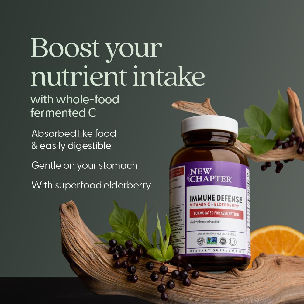 New Chapter Vitamin C Immune Defense Supplement + Elderberry Tablet, 90 Count