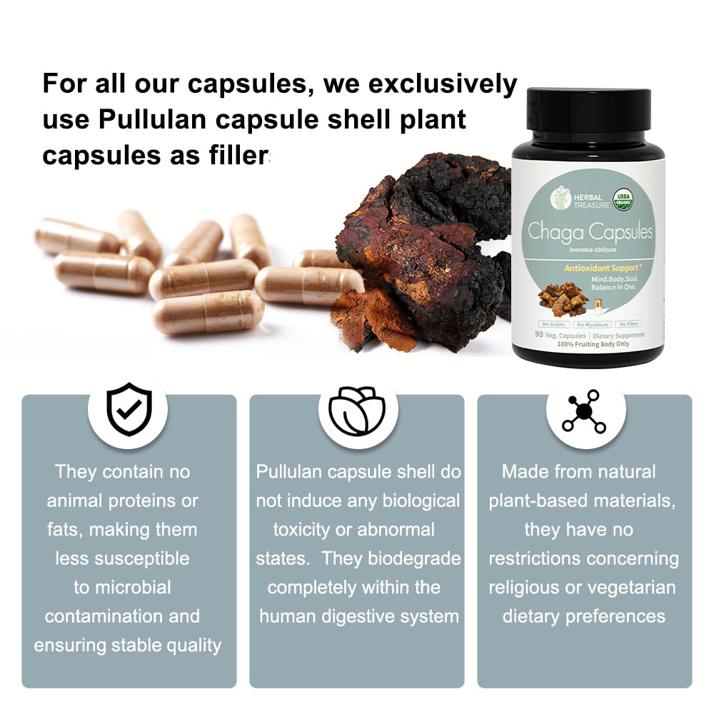 WL Herbal Treasure Chaga Mushrooms Powder Capsules 90 Count