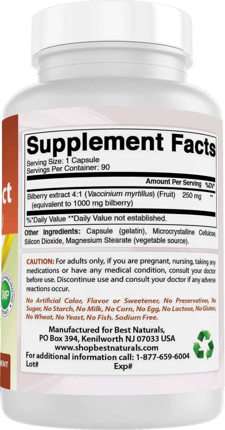 Best Naturals Bilberry Extract 1000mg Capsule, 90 Count