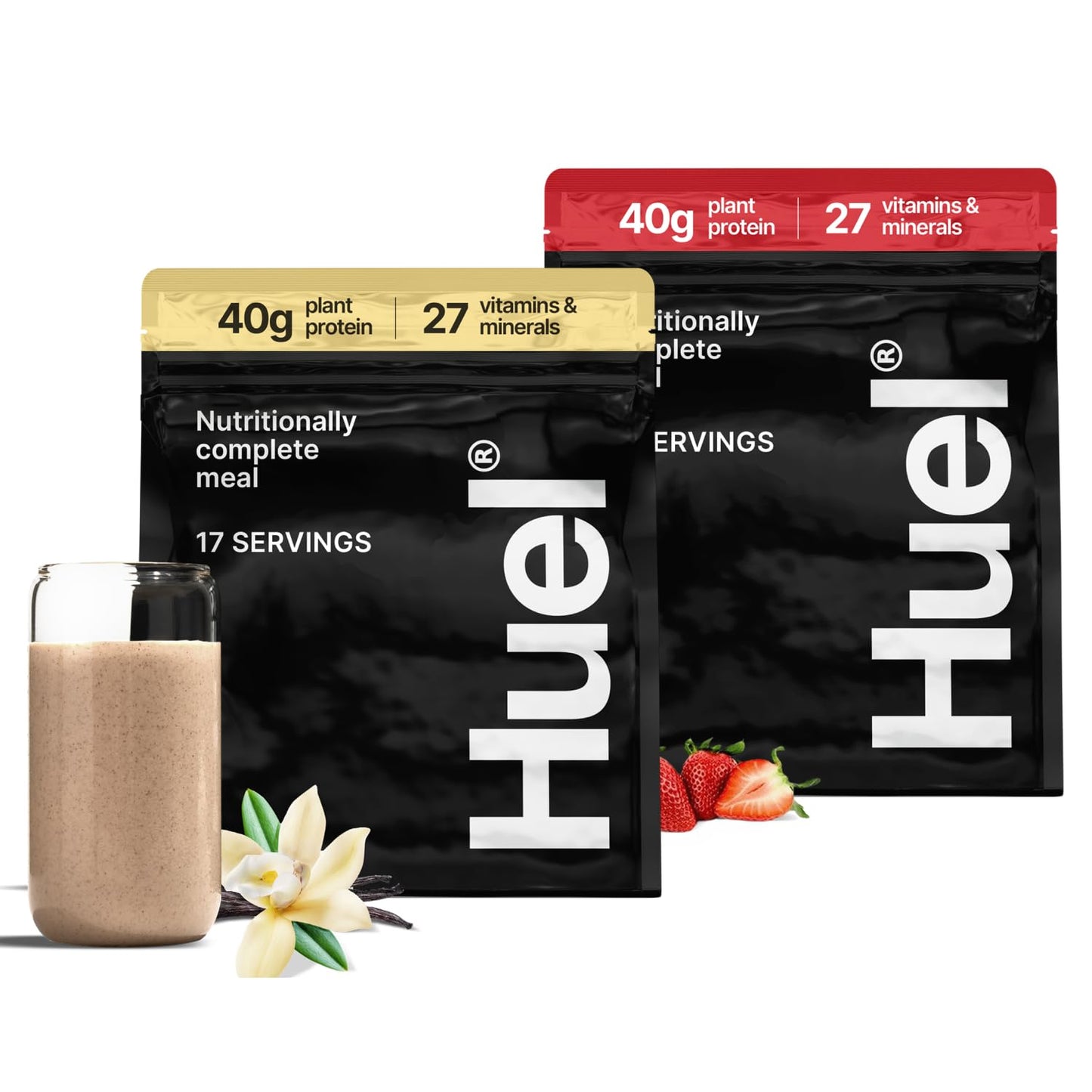 Huel Black Edition Bundle Vanilla + Strawberry 40g Vegan Protein Powder