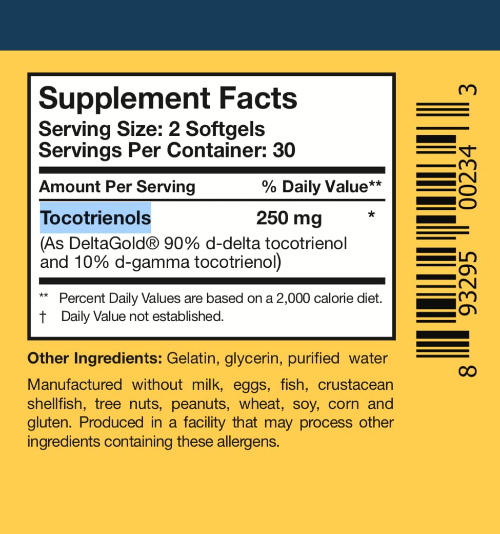 Researched Nutritionals TocoPure D&G Vitamin E Tocotrienols Annatto Tocotrienols Antioxidant Supplement with Delta + Gamma E for Heart Health, Lipid Metabolism & Cellular Support, 60 Softgels